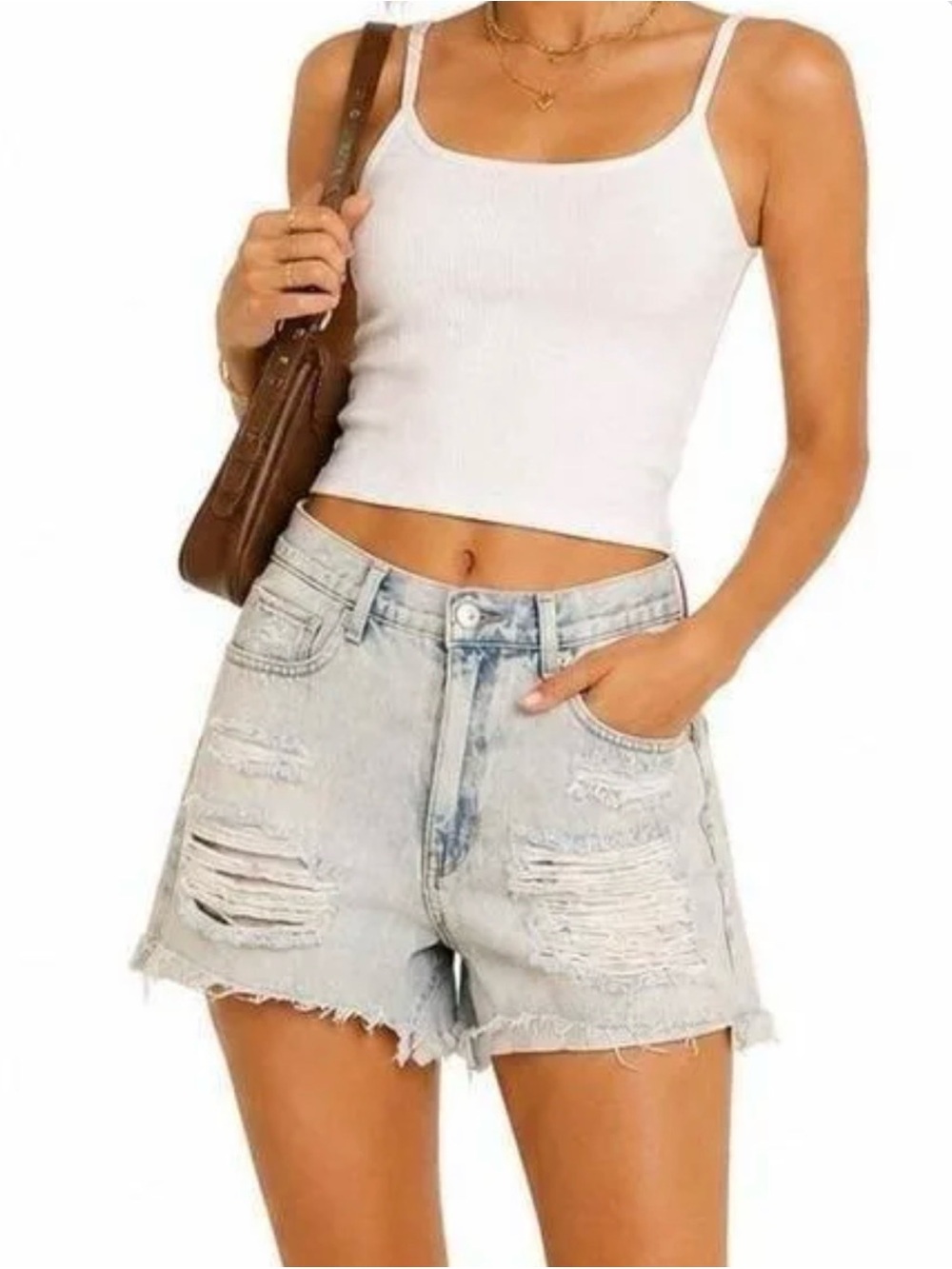 American Eagle Outfitters Light Blue Distressed High-Rise Denim Shorts